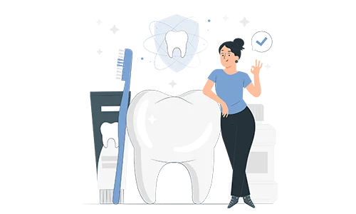 Ilustração de cuidados com a saúde bucal, etapa de avaliação prévia à indicação do clareamento dental na OrthoStudio, Sorocaba-SP